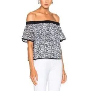 rag & bone Black and White Off-Shoulder Printed Blouse